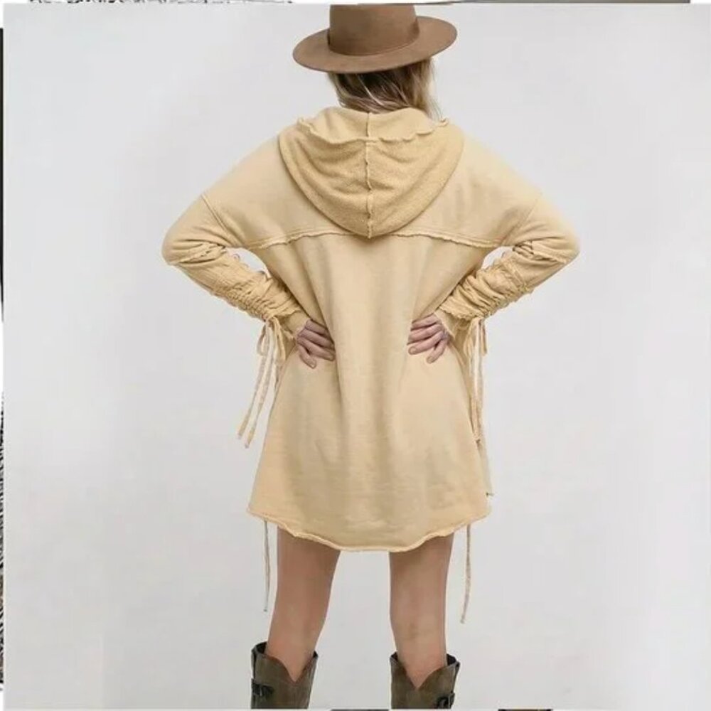 "Get Her Gauze" Drape Hooded Duster (XS) by Free People Butter Yellow - Picture 3 of 10
